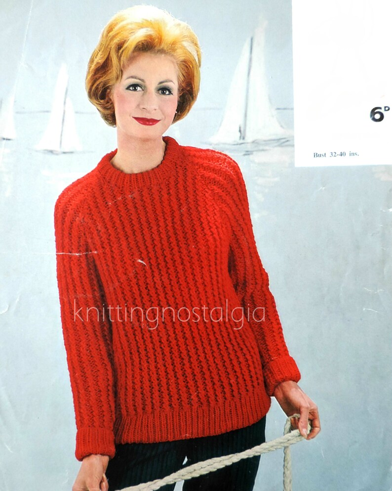 Womens Classic Chunky Sweater Vintage 60s Knitting Pattern Etsy