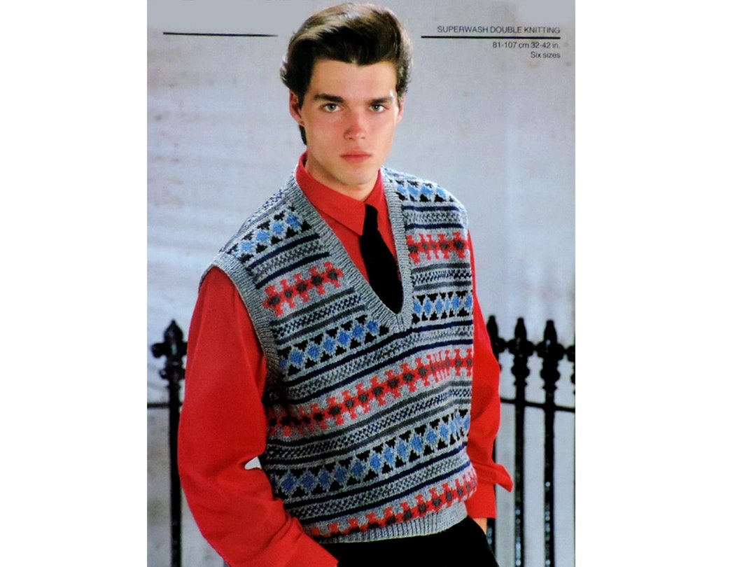 Mens Fair Isle Tank Top Knitting Pattern PDF Sleeveless V Etsy UK