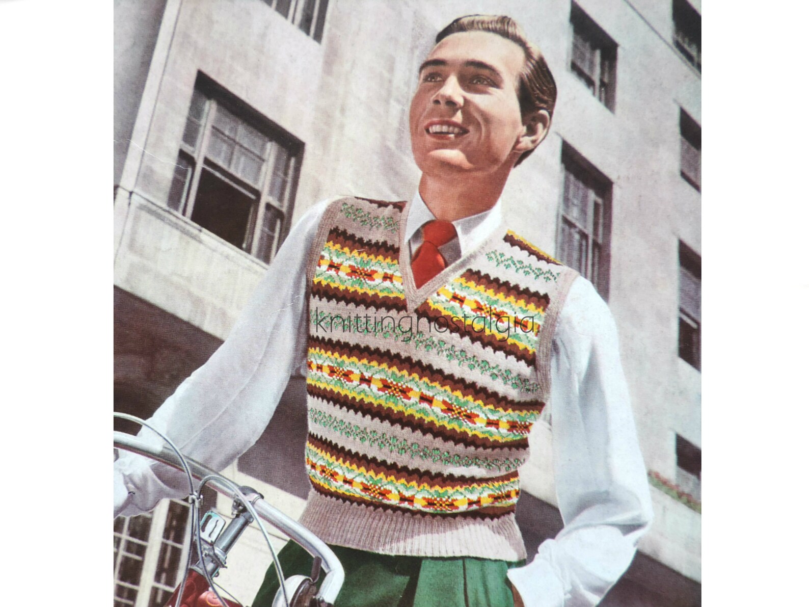 Mens Fair Isle Tank Top Vintage 50s Knitting Pattern PDF Etsy UK