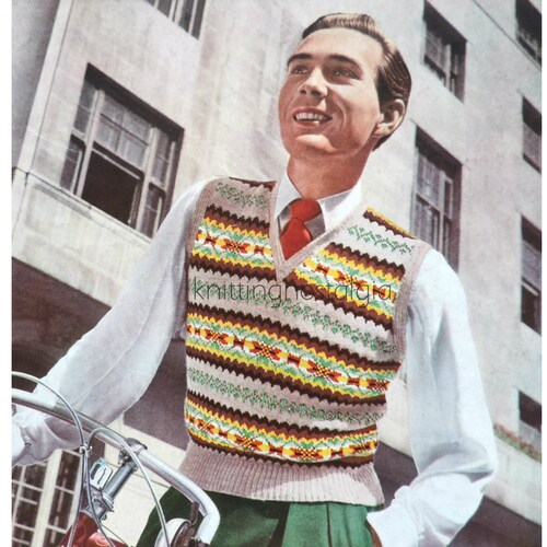 Vintage Knitting Pattern Men's Fair Isle Tank Etsy UK