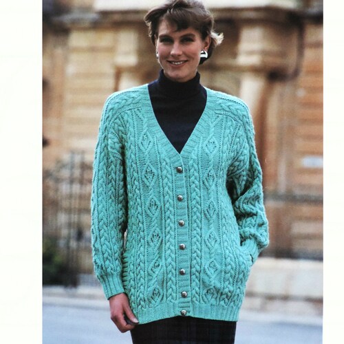 Ladies Aran Jacket Knitting Pattern Pdf Womens Cable Cardigan - Etsy