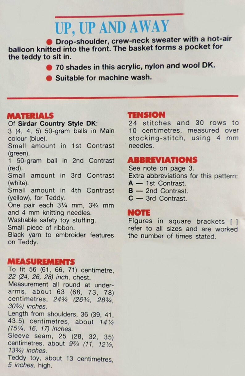 Hot Air Balloon Sweater Knitting Pattern PDF Childs Jumper Etsy UK