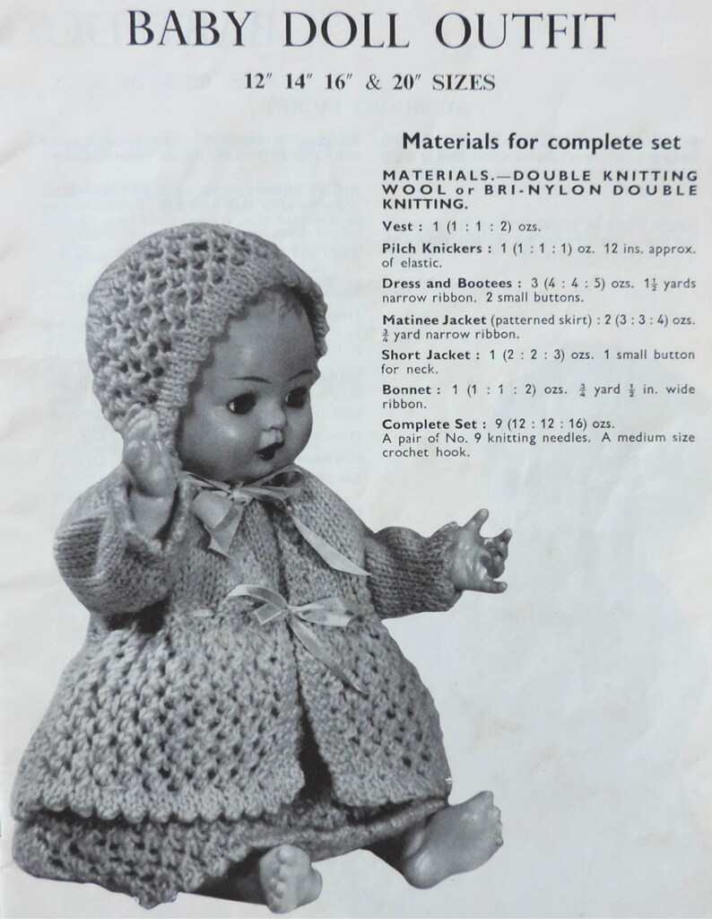 Vintage Dolls Clothes Knitting Pattern PDF 12 14 Etsy