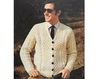 Mens Aran Cardigan Knitting Pattern PDF Mens Cable Jacket V - Etsy