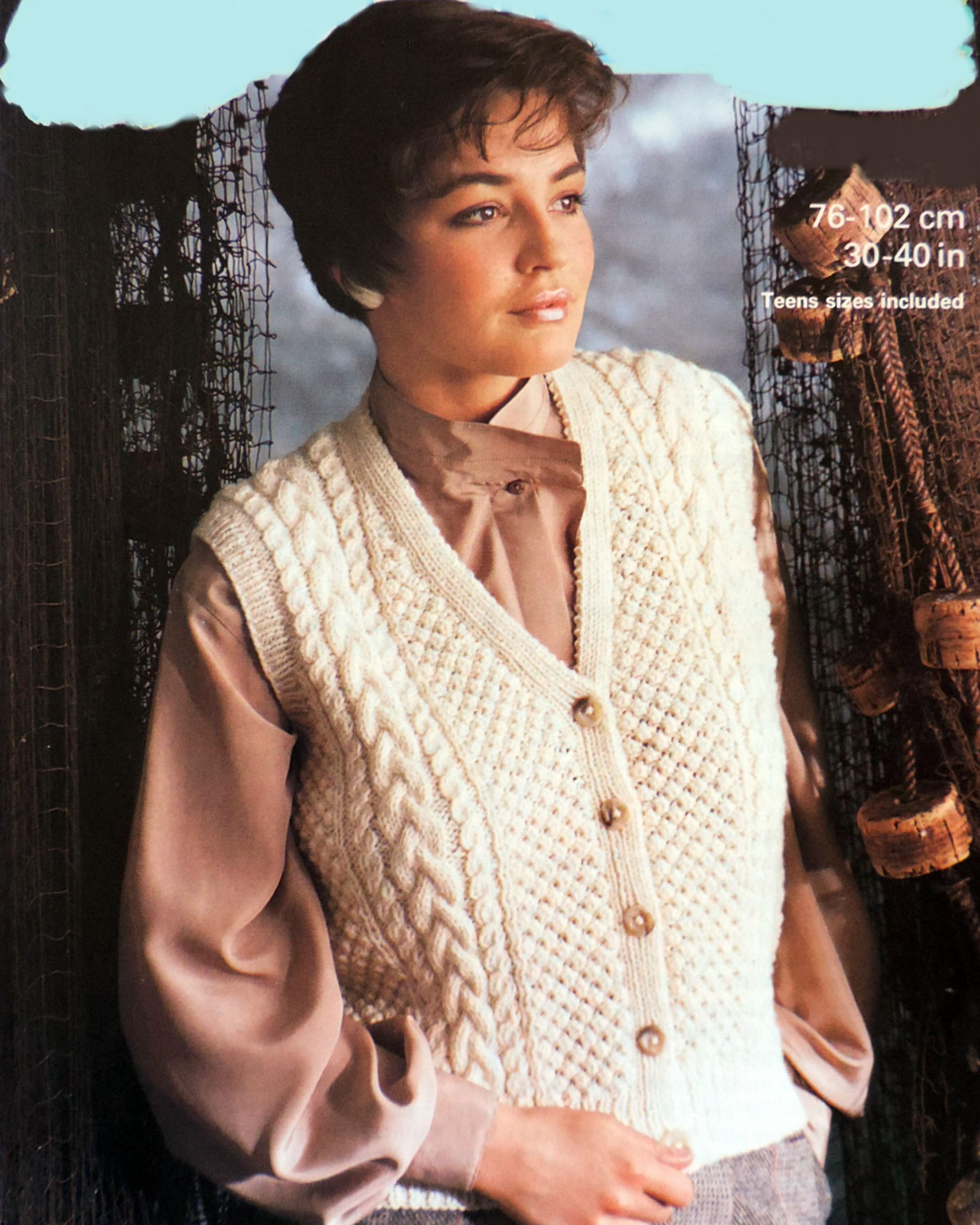 ARAN WAISTCOAT Knitting Pattern PDF Womens Ladies 3040 Etsy UK