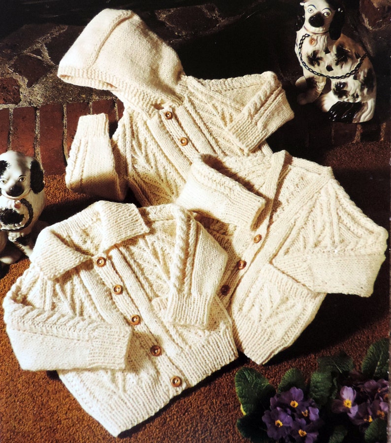Baby Childrens ARAN CARDIGAN Knitting Pattern PDF Babies Etsy UK