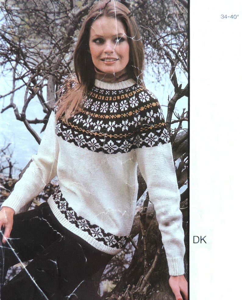 Womens Fair Isle Yoke Sweater Knitting Pattern PDF Ladies Etsy