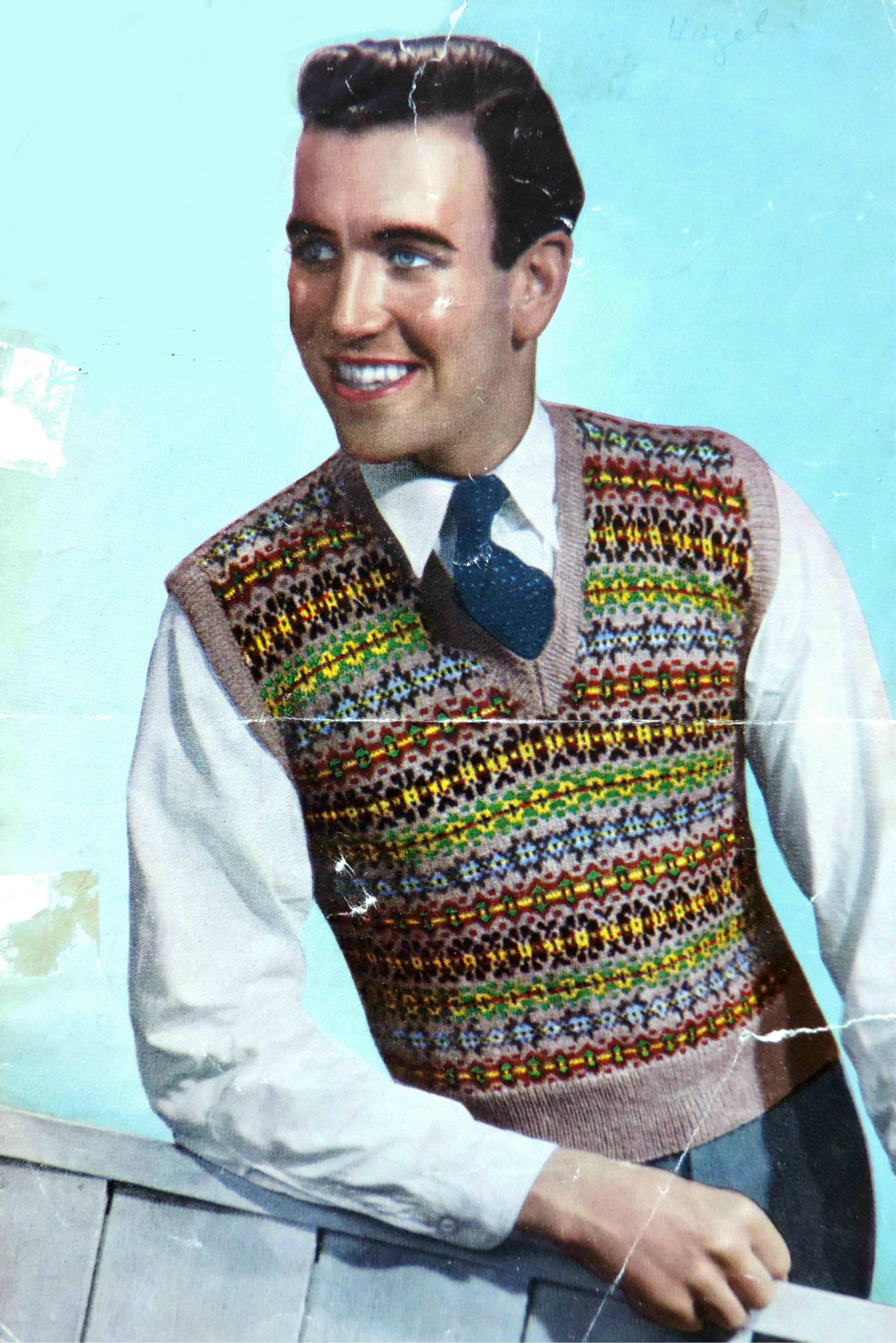 Mens Fair Isle Tank Top Knitting Pattern PDF Mans Sleeveless Etsy UK