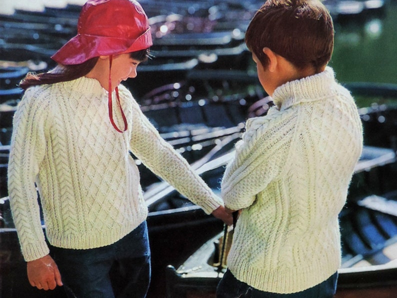Childs Aran Sweater Knitting Pattern PDF Boy Girl 2632 Etsy UK