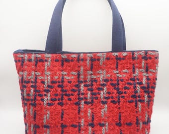 Tweed Bag/ Red Tote/ Tweed Purse/ Shoulder Bag/ Attachable Zipper Purse and Key Chain / Gift for her, Mom, Valentine, or Mother's day