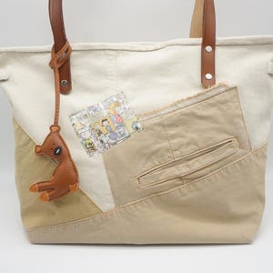 Liberty Peanuts Snoopy Patched Bag/ Upcycled Tote/ Double Sided Bag/ Recycled Jean Purse/ Bag with a bagcharm/ Gift for Mom or Valentine
