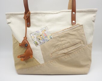 Liberty Peanuts Snoopy Patched Bag/ Upcycled Tote/ Double Sided Bag/ Recycled Jean Purse/ Bag with a bagcharm/ Gift for Mom or Valentine