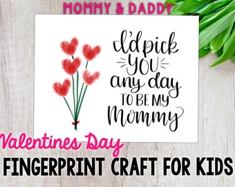 Valentines Day Fingerprint Craft, Flower Handprint, I’d Pick You, DIY Craft, Digital Download, Printable