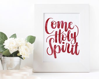 Come Holy Spirit, Red, Printable Home Decor, Wall Art, Digital Download, Catholic Prayer, Guidance