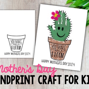 Artisanat pour la fête des mères, empreinte de main bricolage, empreinte de main pour la fête des mères, empreinte de main de cactus, téléchargement numérique, imprimable