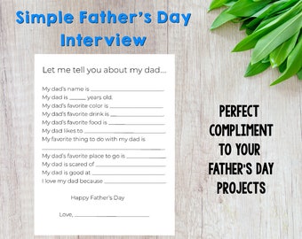 Father’s Day Interview, Questionnaire, Questions To Ask Kids, Gift from Child, Digital Download, Printable
