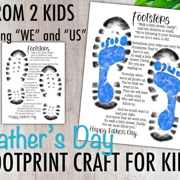 Father’s Day Footprint Craft from Two Kids, Twins, Following In Your Footsteps, DIY Craft, Digital Download, Printable