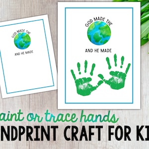 God Made Me the World, God Made Me, Handprint Craft for Kids, Sunday School, DIY, Digital Download, Printable Flower Craft