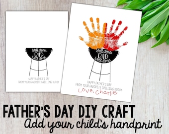 Father’s Day Grill Handprint, Well Done Dad, Craft, Digital Download, Printable