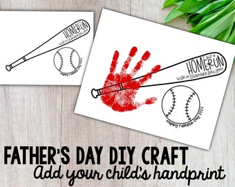 May include: A printable Father's Day craft featuring a baseball bat and ball with the text "I hit a homerun with a Grandpa like you."  The craft includes a space for a child's handprint.