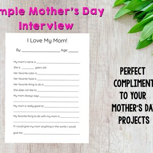 Mother’s Day Interview, Simple Design, DIY Project, Mothers Day Gift from Child, Digital Download, Printable