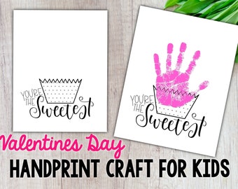 Valentines Day Handprint Craft, Cupcake Handprint, DIY Craft, Digital Download, Printable