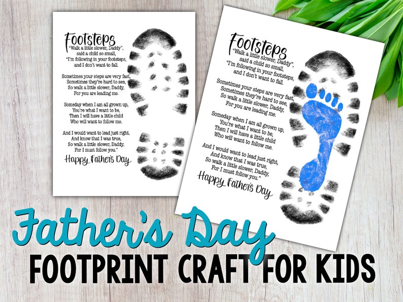 Fathers Day Footprint Craft, Following In Your Footsteps, DIY Craft, Digital Download, Printable image 1