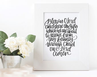 Bless Us O Lord, Grace, Mealtime Prayer, Catholic Wall Art, Home Decor, Kitchen Art, Print, Digital Download, Printable