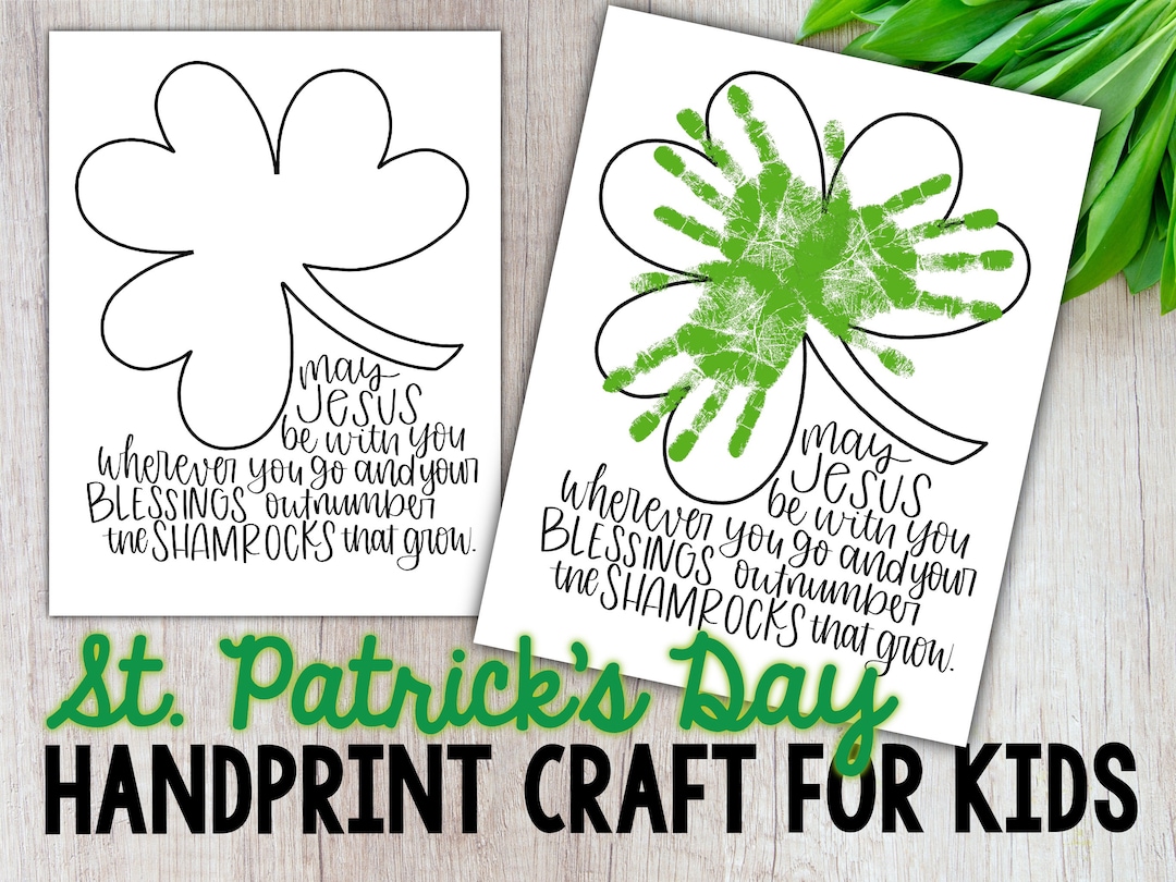 St. Patricks Day Blessing Craft Shamrock Handprint Digital