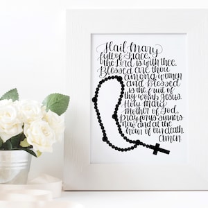Hail Mary Prayer, Rosary Print, Digital Download, Catholic Home Decor, Wall Art