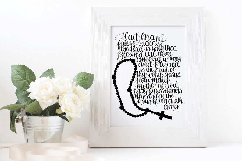 Hail Mary Prayer Rosary Print Digital Download Catholic Etsy