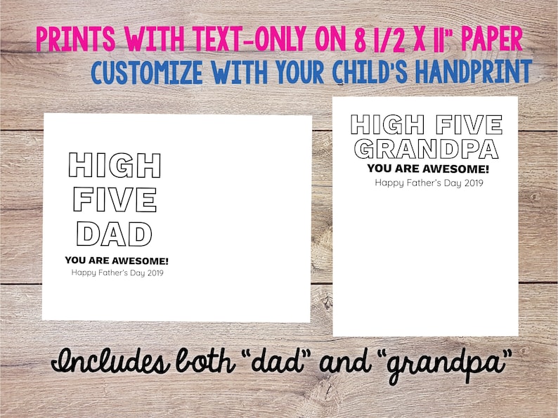 Fathers Day Handprint Craft, DIY Gift, High Five Dad, High Five Grandpa, Digital Download, Printable image 2