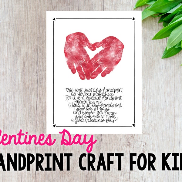 Valentines Day Handprint Craft, DIY Craft, Poem, Digital Download, Printable