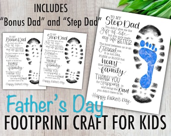 Step Dad and Bonus Dad Footprint Craft, Father’s Day Gift, Thank You For Stepping In, Digital Download, Printable