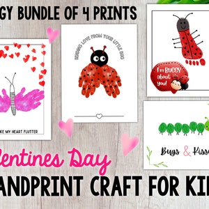 Valentines Day Handprint Craft Bundle, Buggy Valentines, Butterfly, Caterpillar, Ladybug, Digital Download, Printable