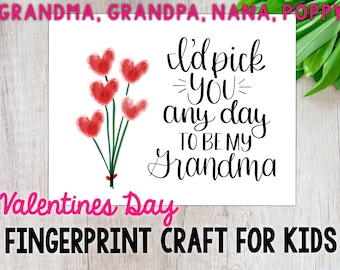 Valentines Day Fingerprint Craft, Flower Handprint, I’d Pick You, DIY Craft, Digital Download, Printable