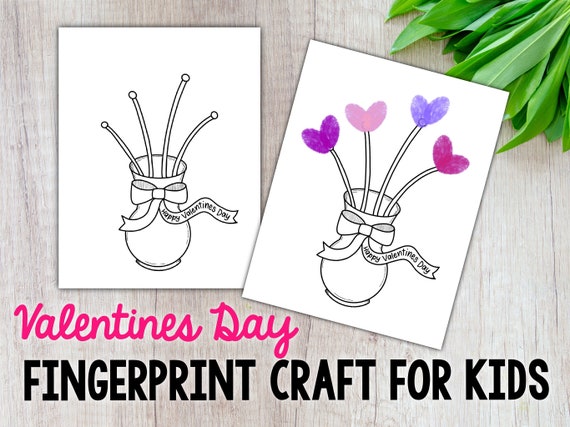 Valentines Day Fingerprint Craft, Flower Vase, DIY Craft, Digital