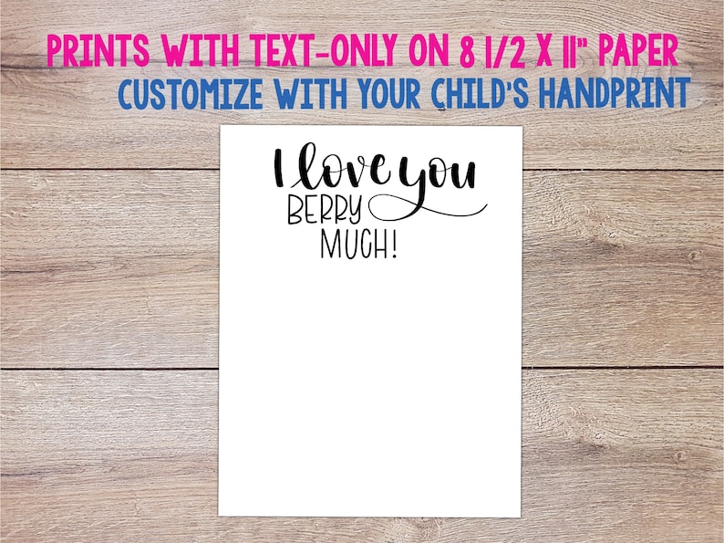 Handprint Craft for Kids, I Love You Berry Much, Strawberry Handprint, DIY Craft, Digital Download, DIY Printable Gift, Valentines Day image 2