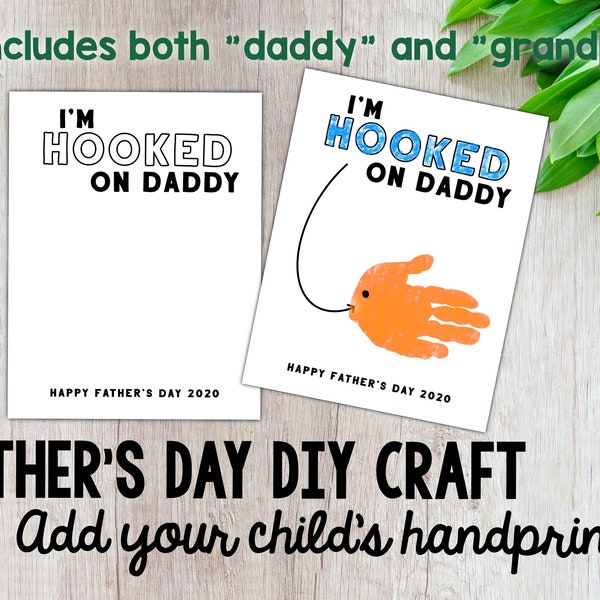 Father’s Day Handprint Craft, Hooked on Daddy, Hooked on Grandpa, Fishing Craft, DIY Craft, Digital Download, Printable