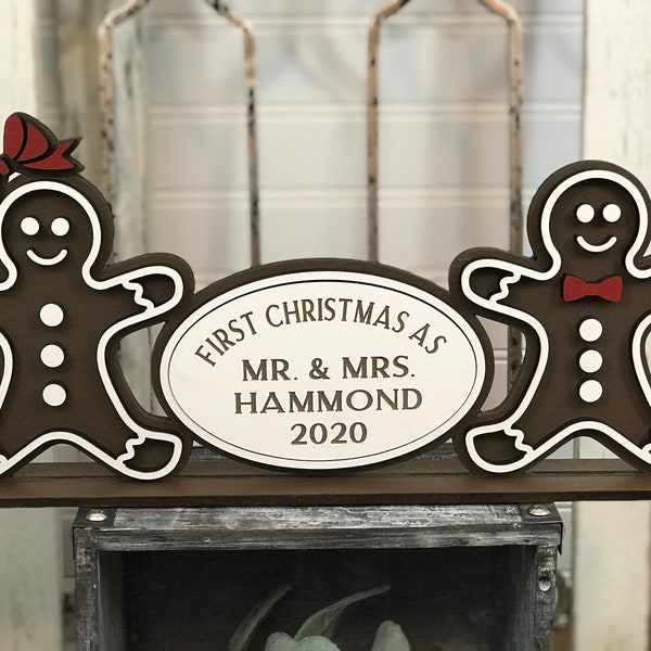 SVG 3D Laser Cut Digital Download M. et Mme Gingerbread First Christmas 2020 Holiday Table Top Decor