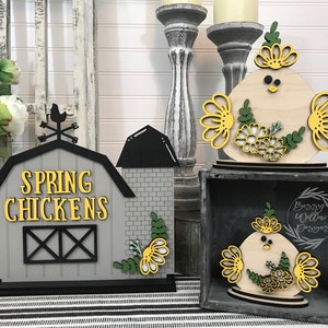 Laser SVG Instant Digital Download Cut File Spring Chickens Barn Set on Stands