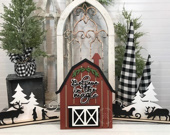 SVG Laser Cut File Digital Download Believe In The Magic Santa's Reindeer Barn Tabletop Scene