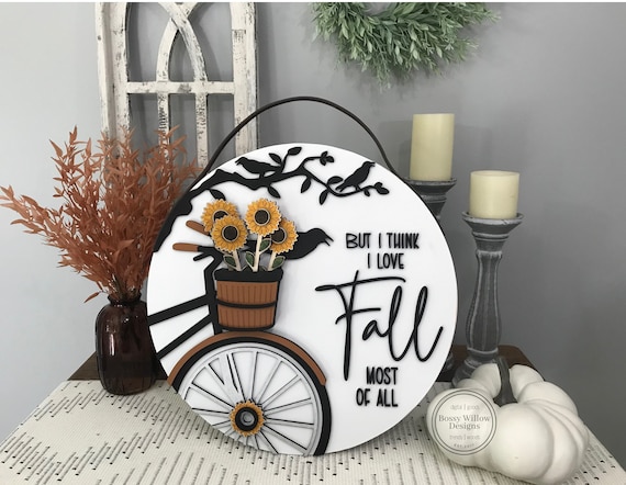 SVG Digital Instant Download Laser Cut File Bicycle Wood Sunflower Stems I love Fall Autumn Door Hanger
