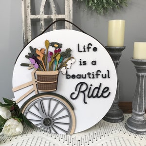 SVG Laser Digital Download geschnitten Datei Frühling Fahrrad mit Korb Pflanzer Tür Aufhänger