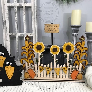 Laser SVG Cut File Instant Digital Download 3D 6 MM Material Fall Autumn Harvest Decor Crows on stands Sunflower Mantle Tabletop Set