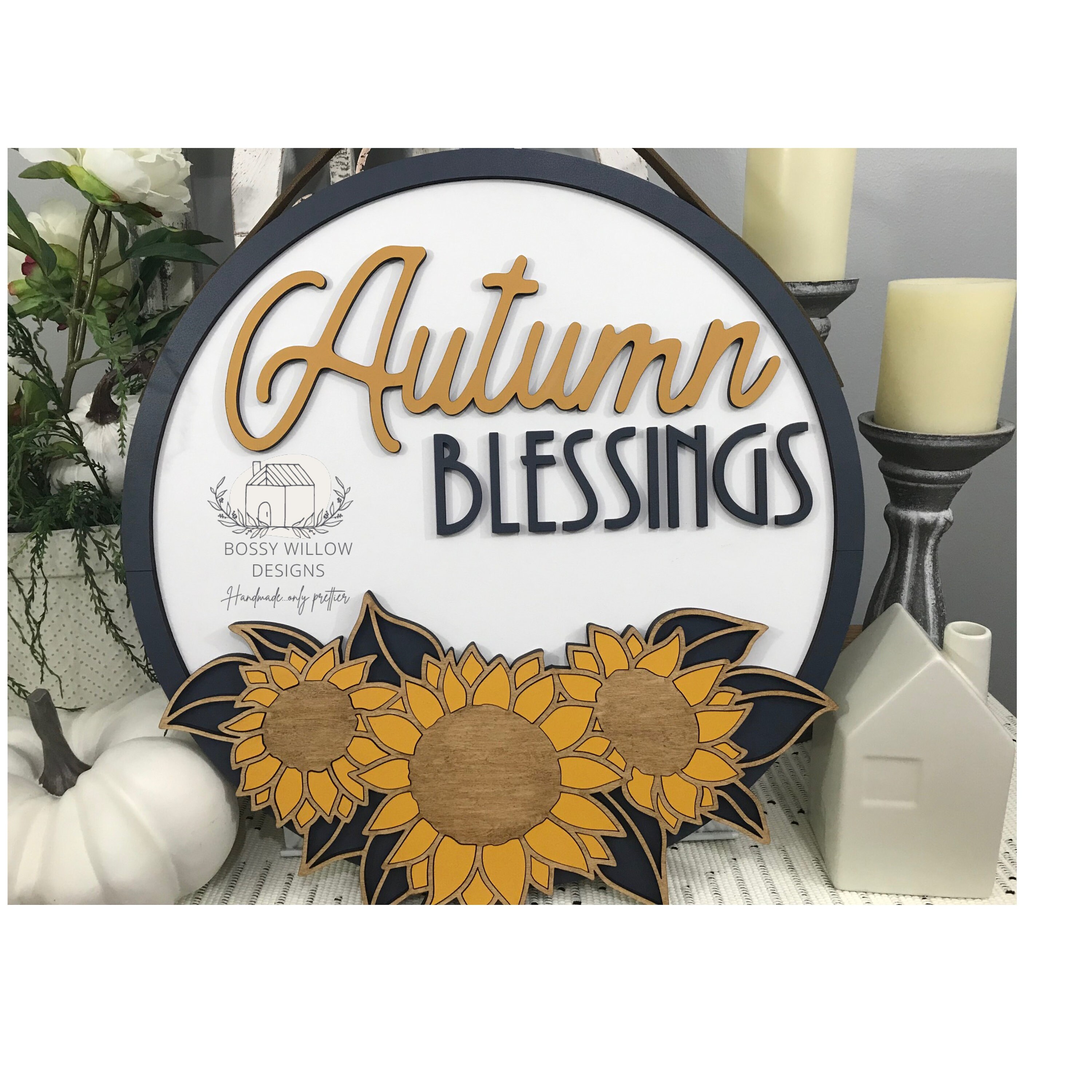 SVG Digital Instant Download Laser Cut File Autumn Blessings Sunflower Swag Round Design