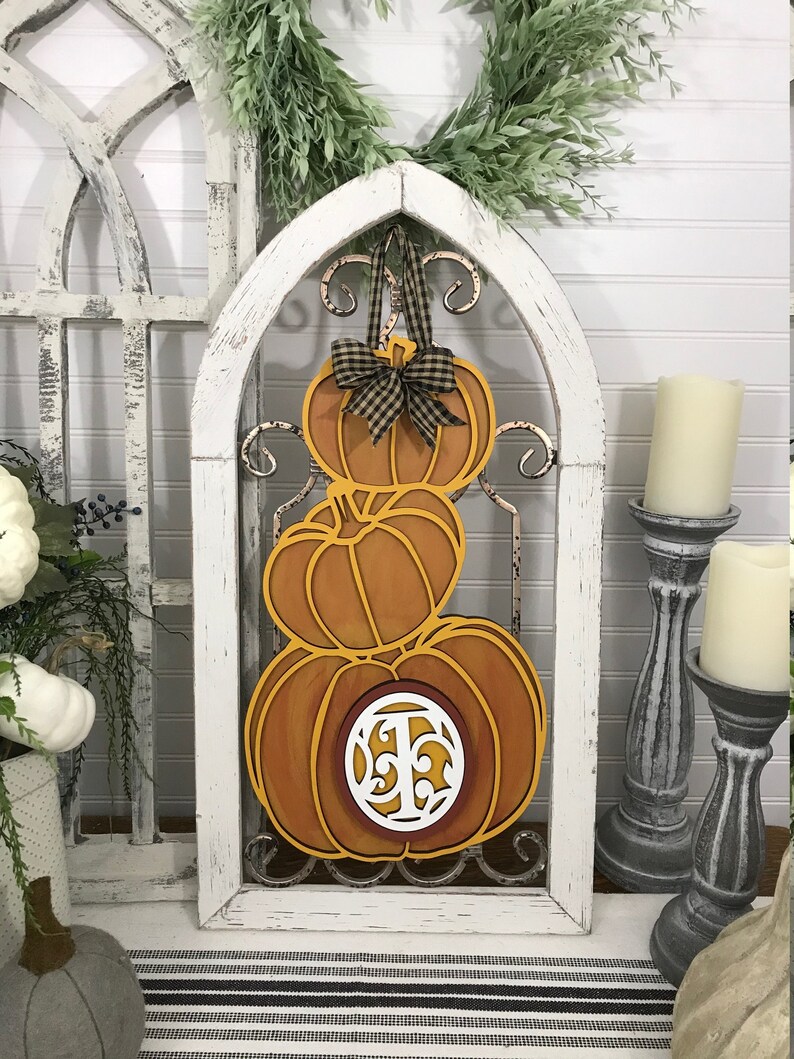 Download SVG Laser Cut File Pumpkin Trio Monogram Door Hanger | Etsy