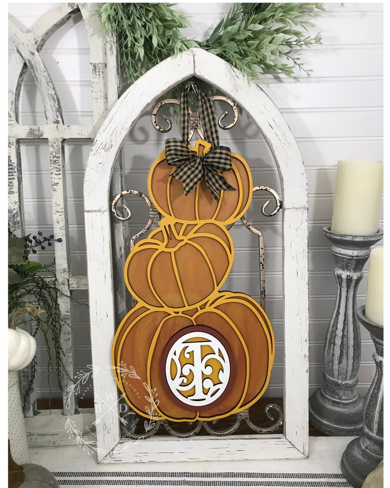 Download SVG Laser Cut File Pumpkin Trio Monogram Door Hanger | Etsy