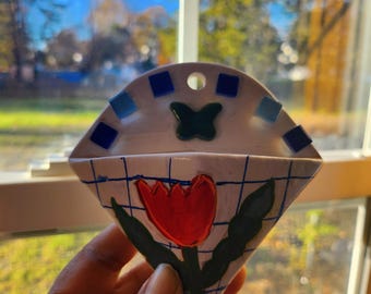 Handpainted ceramic mini wall planter/wall plant pocket/wall hanging/indoor planter .4 1/2"×1 1/2"
