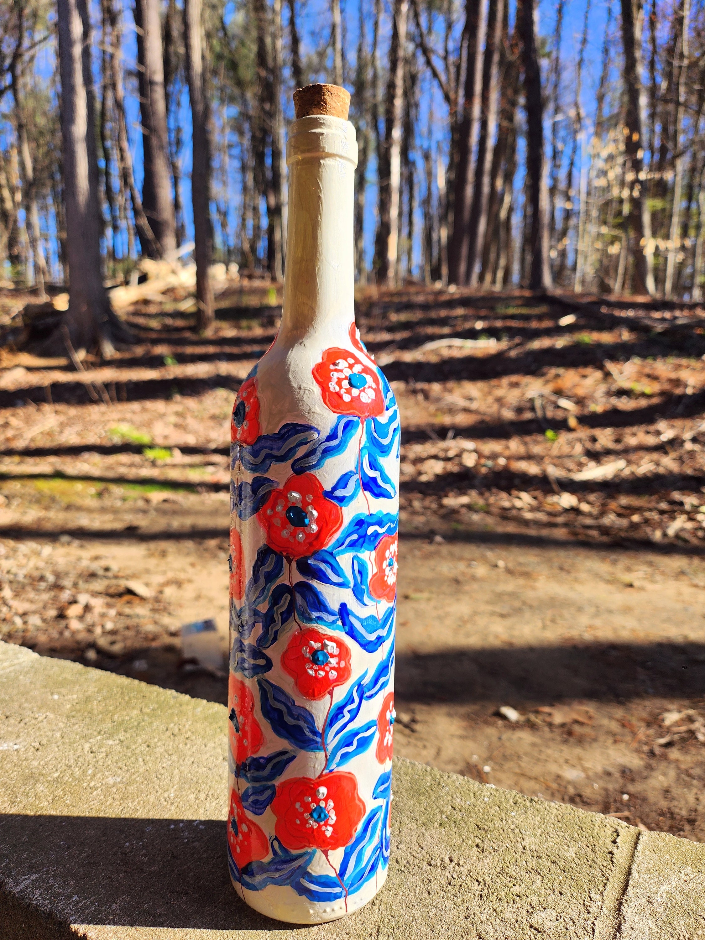 Handpainted glass bottle